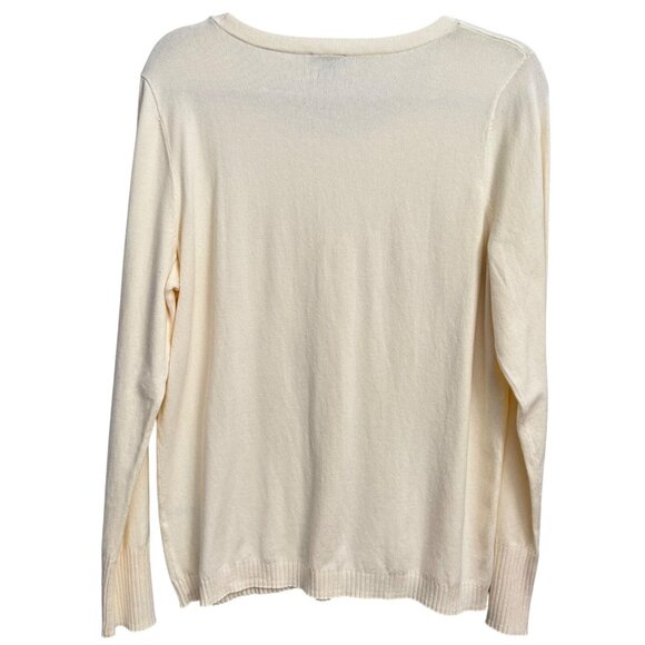 Talbots Womens Cream Long-Sleeve Sweater Sz L 58% Cotton 25% Modal Soft Knit Top - Picture 7 of 12